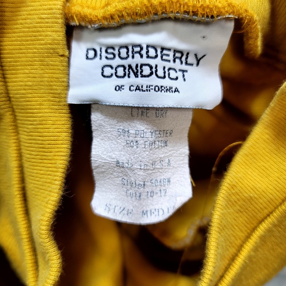 Vintage Disorderly Conduct Yellow Sweatshirt Dress Mock Neck Crest Logo Normcore - Picture 11 of 12